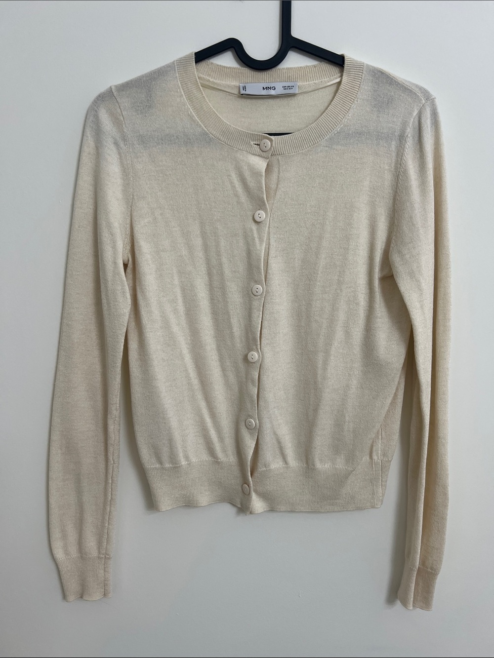 Mango Cream Button-Front Crewneck Cardigan